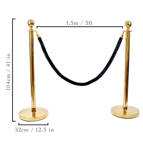 6 Prestige Brass Poles With 4 Black Velvet Ropes Product Gallery Image